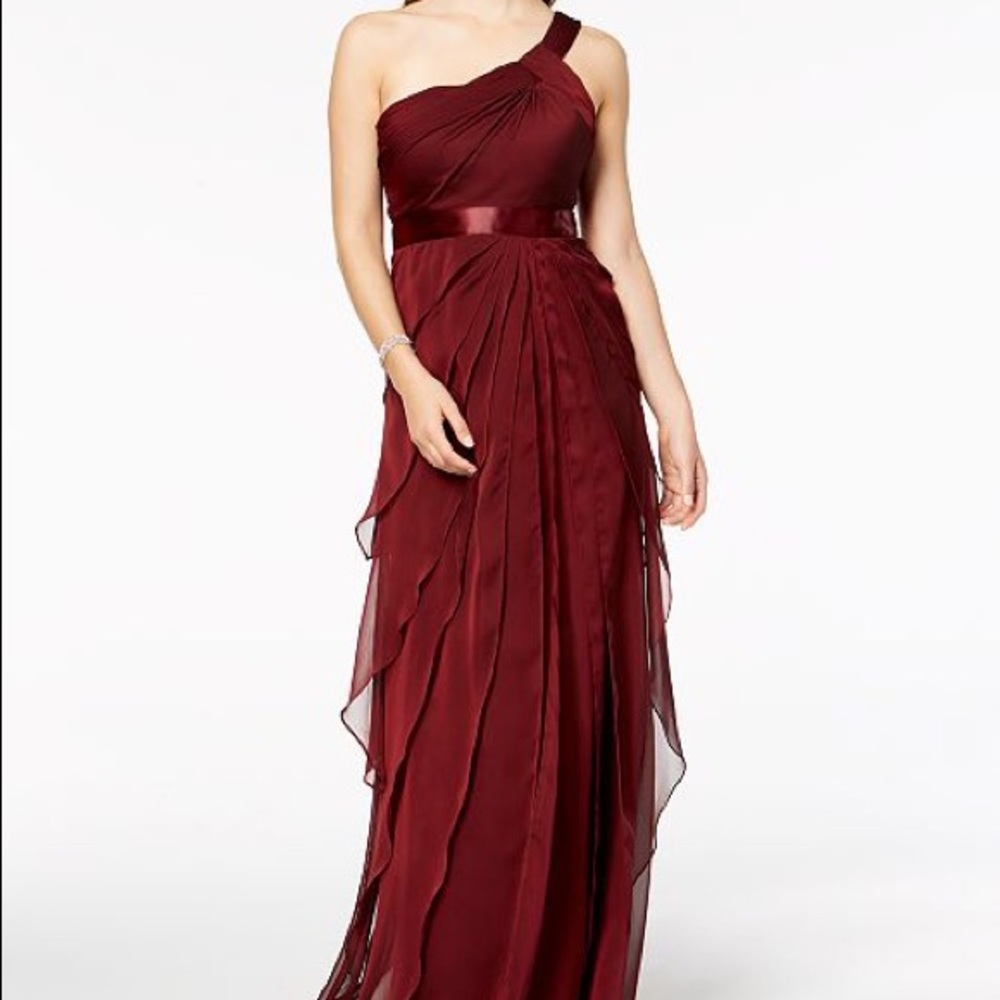 Adrianna Papell One-Shoulder Tiered Chiffon Gown